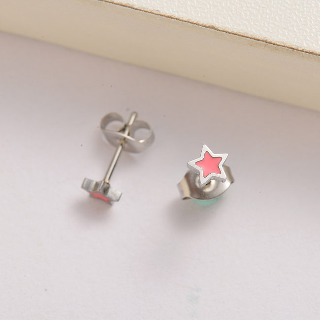 stainless steel pink star stud earrings for lady -SSEGG143-35120