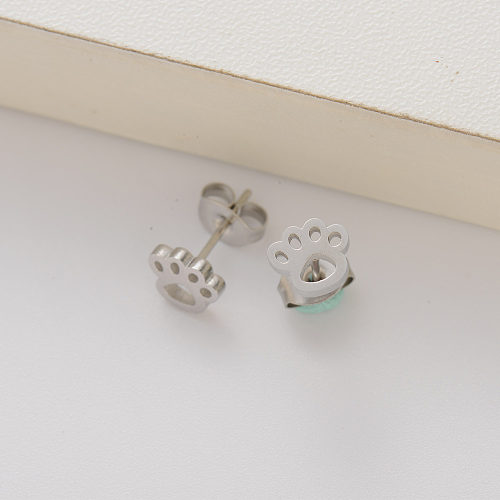 stainless steel mini dog pawn stud earrings for women -SSEGG143-35146