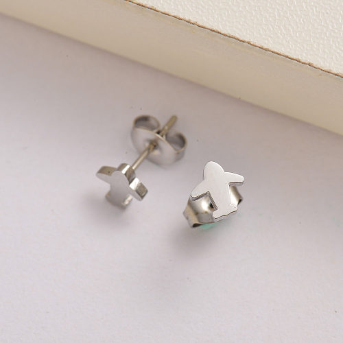 stainless steel mini airplane stud earrings for women -SSEGG143-35143