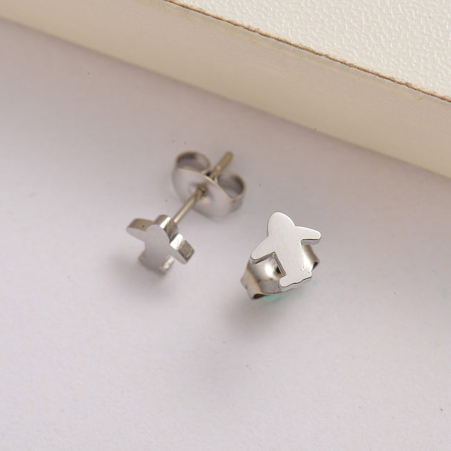 boucles d'oreilles mini avion en acier inoxydable pour femmes -SSEGG143-35143