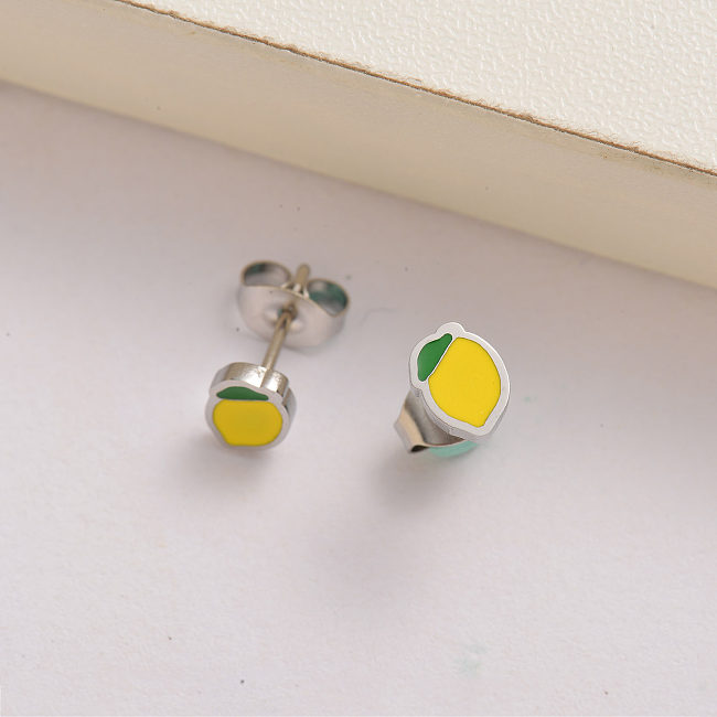 stainless steel cute tiny fruits lemon stud earrings for women -SSEGG143-35128