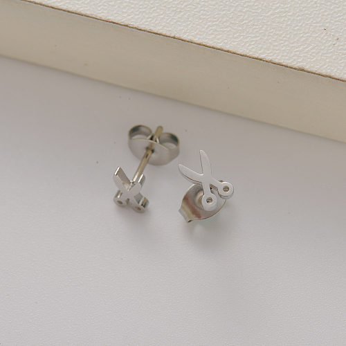 stainless steel mini scissors stud earrings for women -SSEGG143-35150