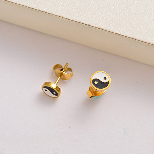 18k gold plated yinyang stud earrings for little girls -SSEGG143-35131