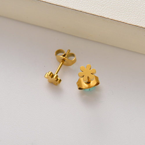 أقراط صغيرة مطلية بالذهب 18 قيراط على شكل زهرة للنساء- SSEGG143-35167