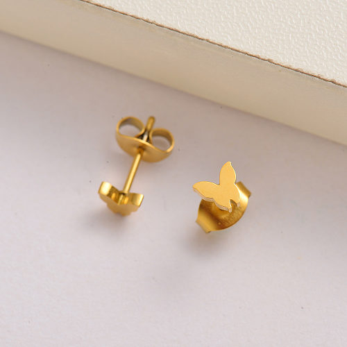 18k gold plated mini butterfly stud earrings for women -SSEGG143-35139
