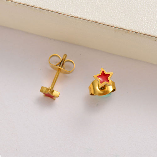 18k gold plated tiny red star stud earrings for girl -SSEGG143-35118