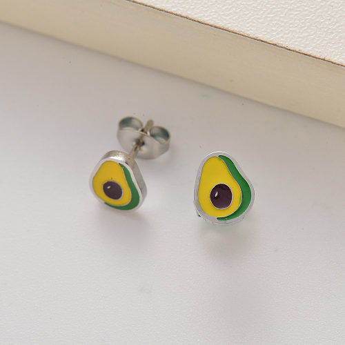 18k gold plated fruit avocado stud earrings for little girls -SSEGG143-35238