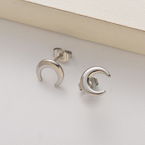 stainless steel mini moon stud earrings for women -SSEGG143-35174