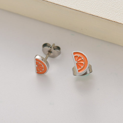 stainless steel fruit orange stud earrings for girls -SSEGG143-35227