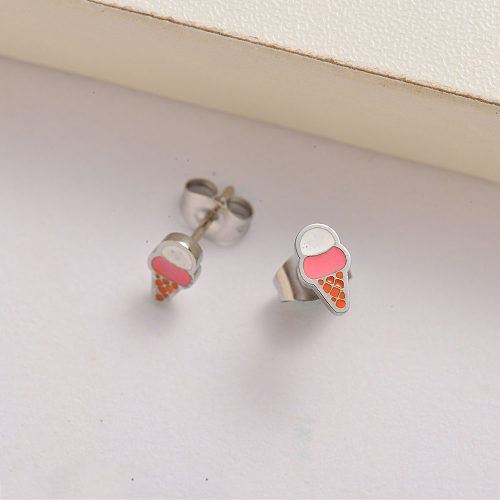 stainless steel cute tiny ice cream stud earrings for kids -SSEGG143-35123