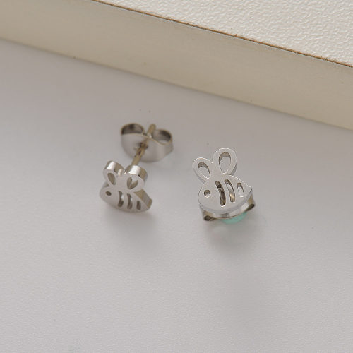 stainless steel mini bee stud earrings for women -SSEGG143-35162