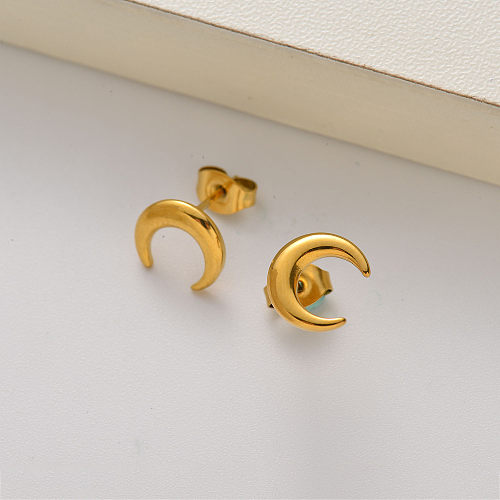 18k gold plated mini moon stud earrings for women -SSEGG143-35175