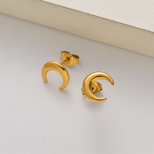 Boucles d'oreilles mini lune plaquées or 18 carats pour femmes -SSEGG143-35175