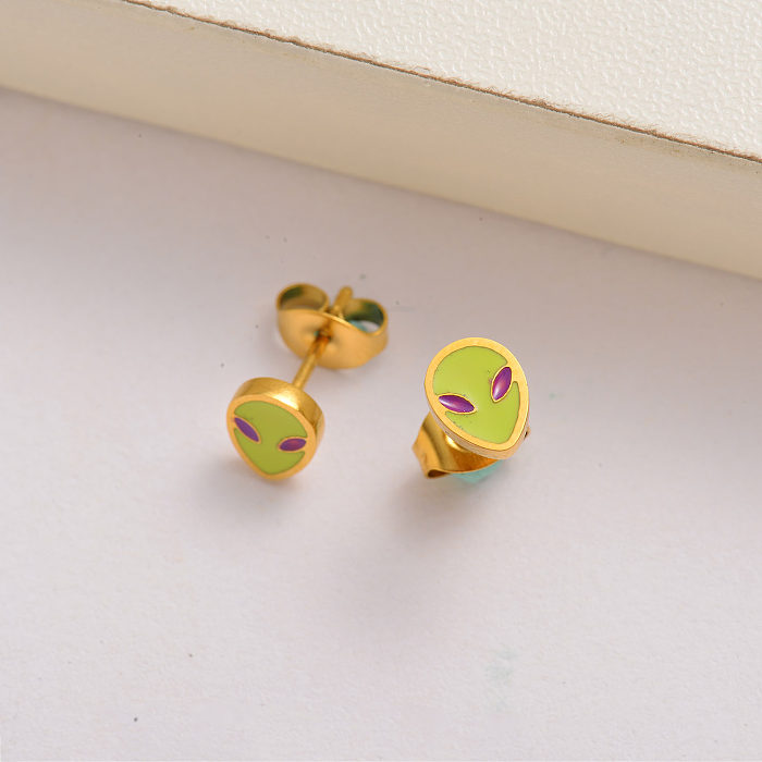 18k gold plated tiny iron men stud earrings for women -SSEGG143-35127