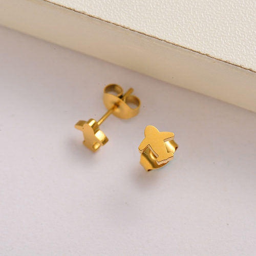 18k gold plated mini airplane stud earrings for women -SSEGG143-35142