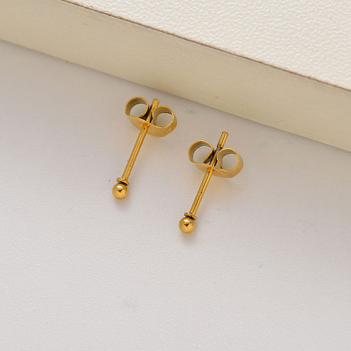 18k gold plated  mini ball stud earrings for little girls -SSEGG143-35223