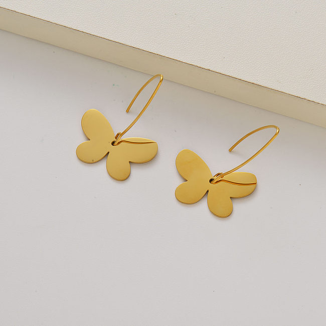 butterfly drop earrings 18k gold plated earrings -SSEGG143-35259