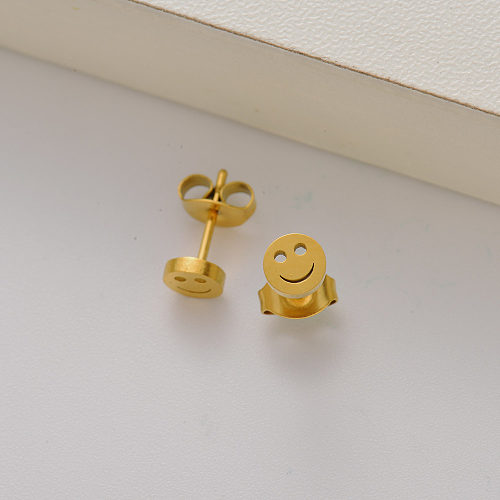 18k gold plated smiley face stud earrings for little girls -SSEGG143-35207