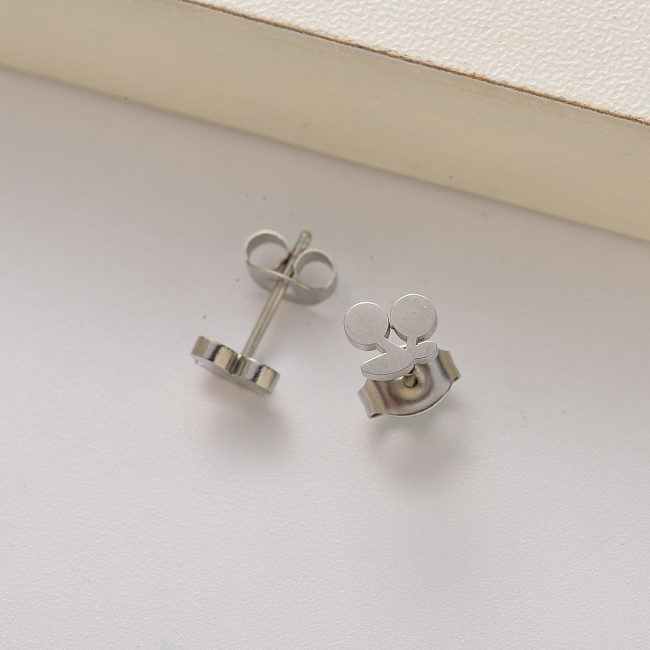 stainless steel mini cherry stud earrings for women -SSEGG143-35168