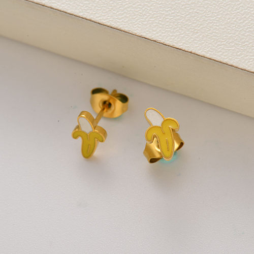 18k gold plated banana stud earrings for little girls -SSEGG143-35246