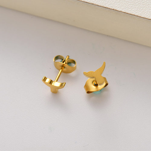 أقراط صغيرة مطلية بالذهب عيار 18 قيراط بتصميم حورية البحر على شكل ذيل السمكة للنساء- SSEGG143-35181