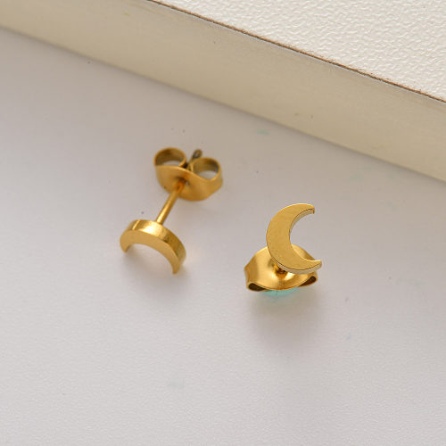 18k gold plated moon stud earrings for little girls -SSEGG143-35219