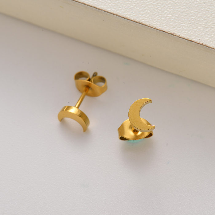 Boucles d'oreilles clous de lune en plaqué or 18 carats pour petites filles -SSEGG143-35219