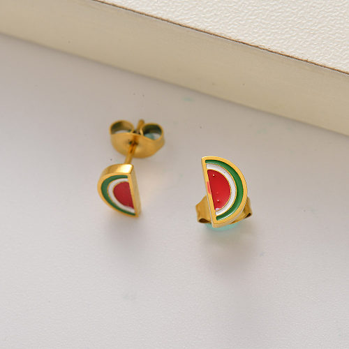 stainless steel fruit watermelon stud earrings for girls -SSEGG143-35235