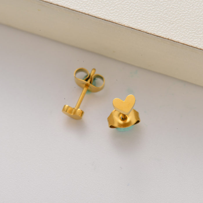 18k gold plated heart stud earrings for little girls -SSEGG143-35211