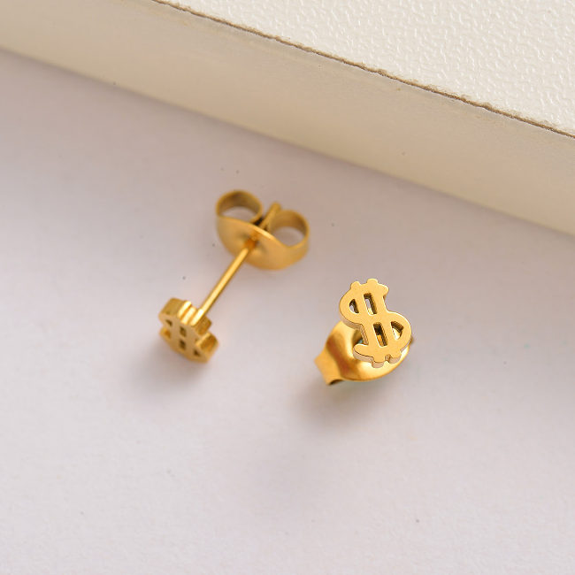 Pendientes de botón mini dólar para mujer chapados en oro de 18k -SSEGG143-35136