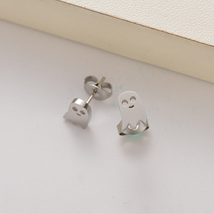 stainless steel ghost stud earrings for girls -SSEGG143-35194
