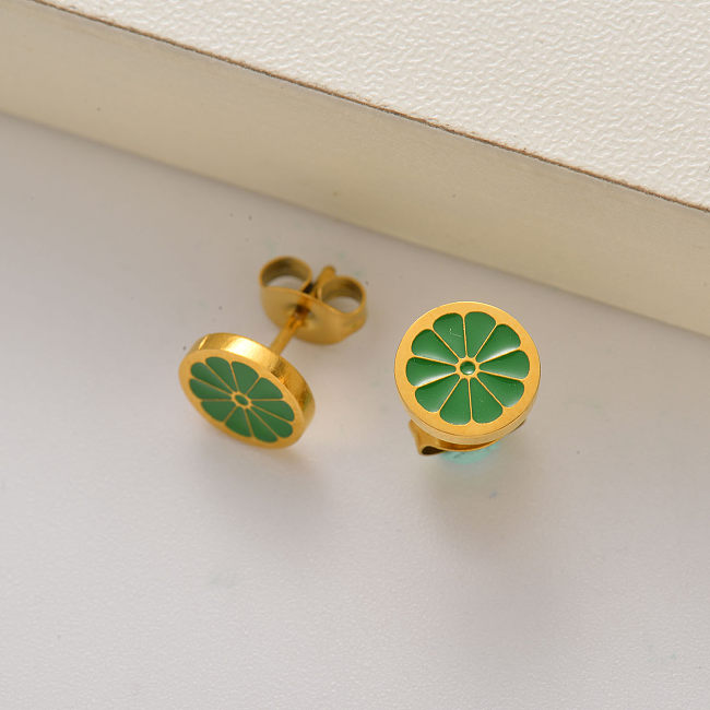 Pendientes de botón flor para niña chapada en oro 18k -SSEGG143-35248