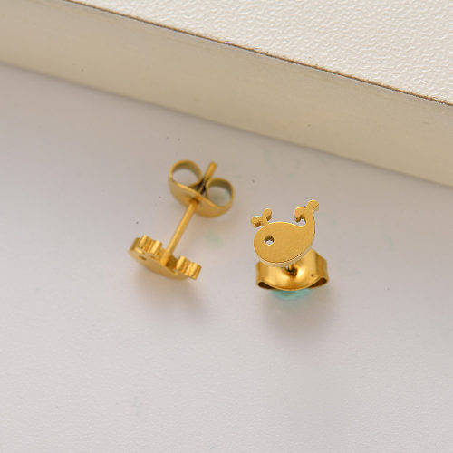18k gold plated whale stud earrings for little girls -SSEGG143-35189