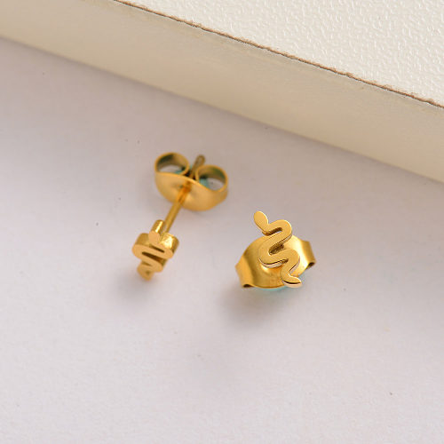 18k gold plated mini snake stud earrings for women -SSEGG143-35140