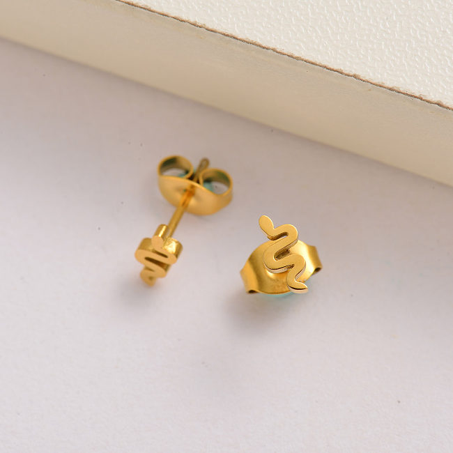 Pendientes de botón mini serpiente para mujer chapados en oro de 18k -SSEGG143-35140