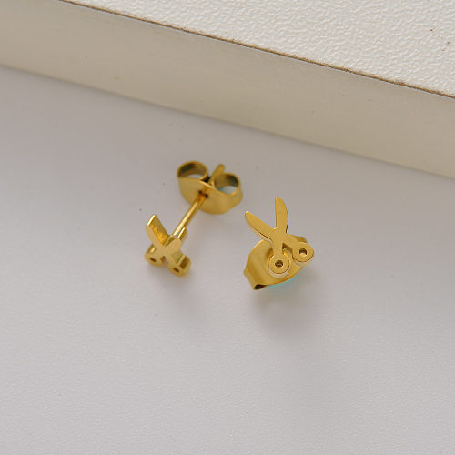 18k gold plated mini scissors stud earrings for women -SSEGG143-35151