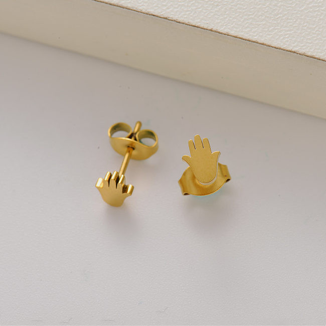 Mini brincos de mão hamsa banhados a ouro 18k para mulheres -SSEGG143-35185