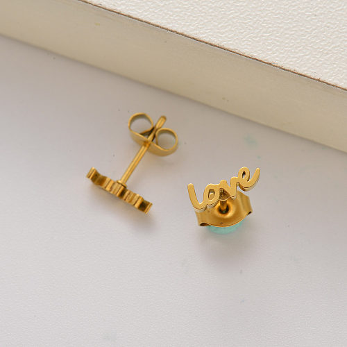 18k gold plated love stud earrings for little girls -SSEGG143-35215