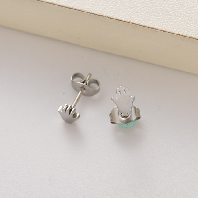 stainless steel mini hamsa hand stud earrings for women -SSEGG143-35184