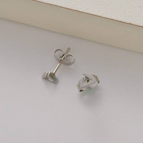 stainless steel mini triangle stud earrings for women -SSEGG143-35152