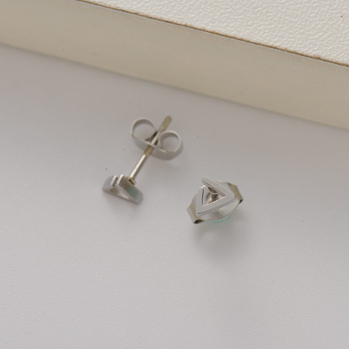 stainless steel mini triangle stud earrings for women -SSEGG143-35152