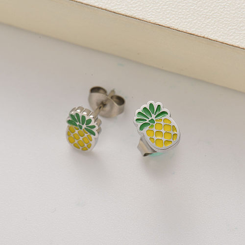 stainless steel fruit pineapple stud earrings for girls -SSEGG143-35243