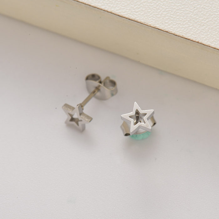 brincos de estrela de aço inoxidável para meninas -SSEGG143-35216