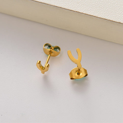 gold plated fish bone stud earrings for women -SSEGG143-35159