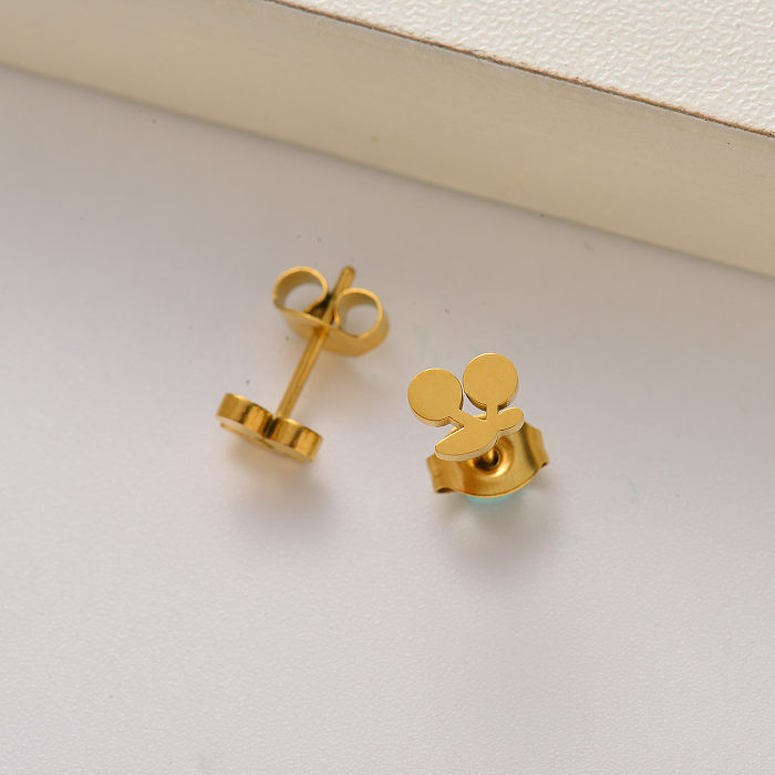 Pendientes de botón mini cereza para mujer chapados en oro de 18k -SSEGG143-35169