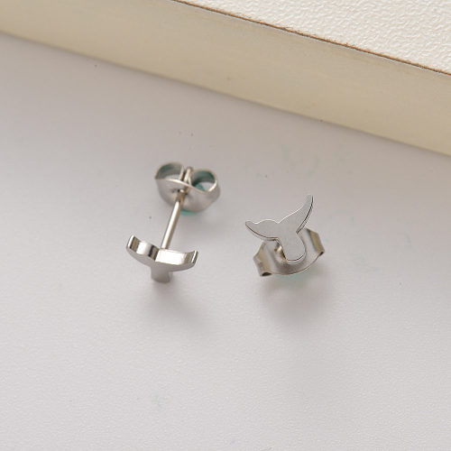 stainless steel mini mermaid fish tail stud earrings for women -SSEGG143-35180