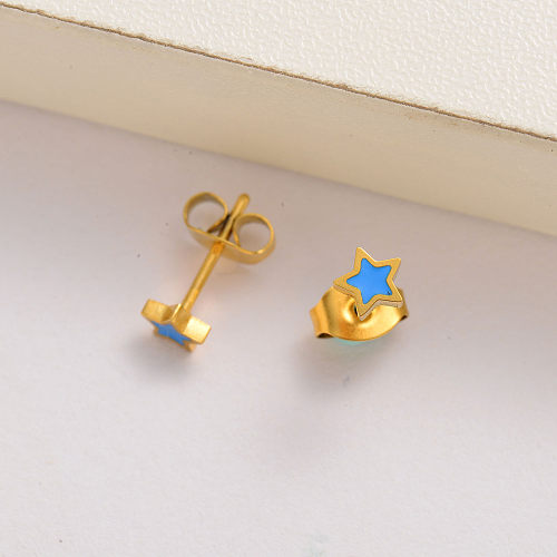 18k vergoldete kleine Emaille Stern Ohrstecker für Mädchen -SSEGG143-35116