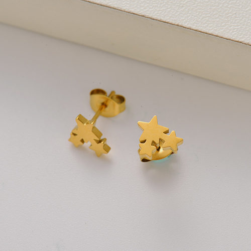 Pendientes de botón mini estrella para mujer chapados en oro de 18k -SSEGG143-35171