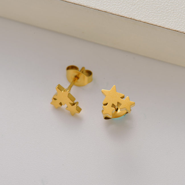 أقراط صغيرة مطلية بالذهب 18 قيراط على شكل نجمة للنساء- SSEGG143-35171