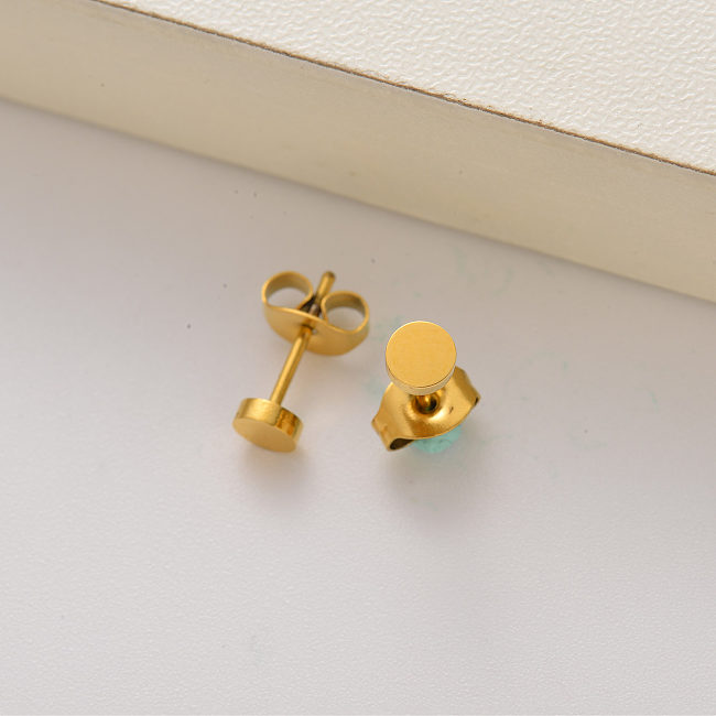 Pendientes de botón para niñas redondos chapados en oro de 18k -SSEGG143-35201